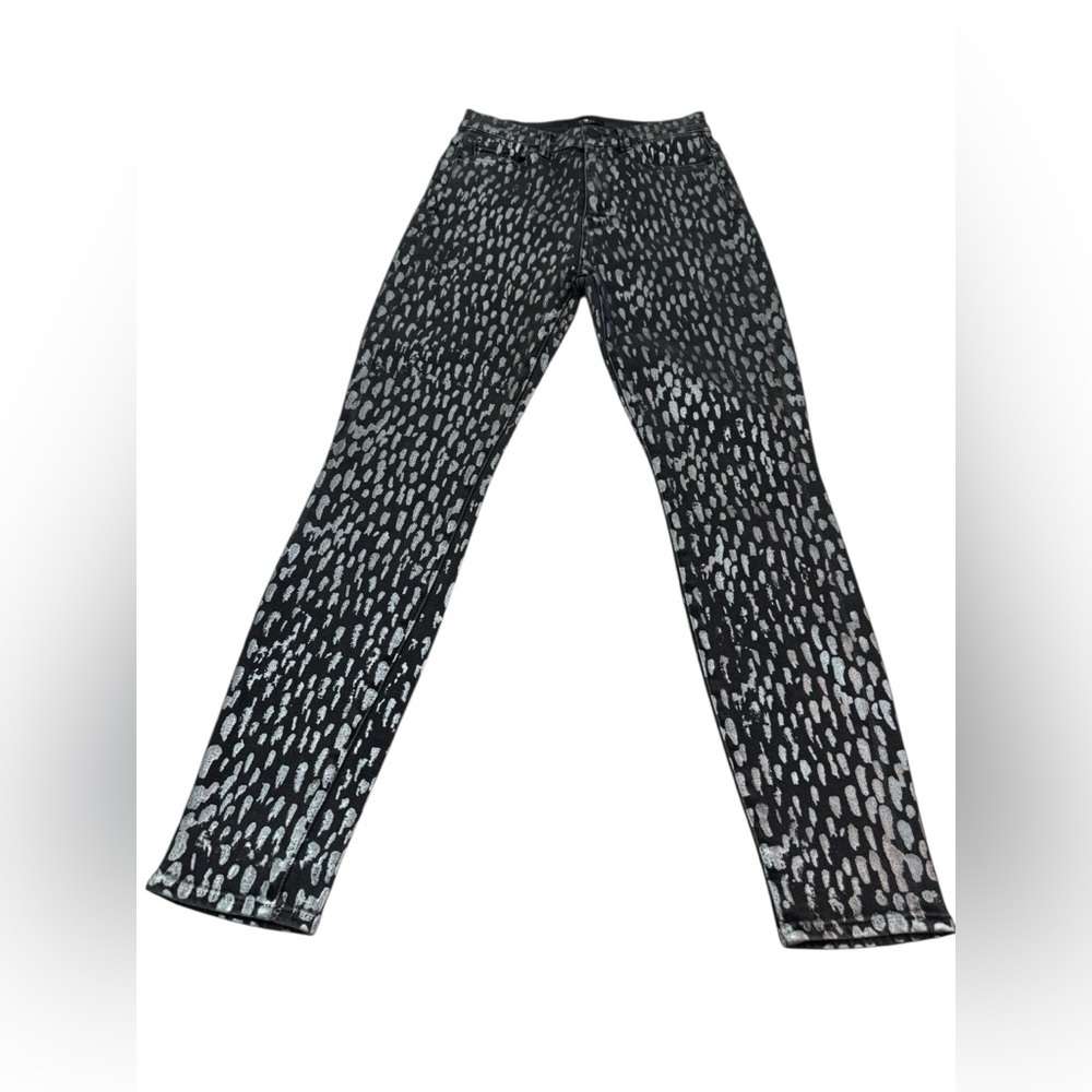 7 For All Mankind The High Waist Skinny Metallic Silver Dot Jeans – Size 26